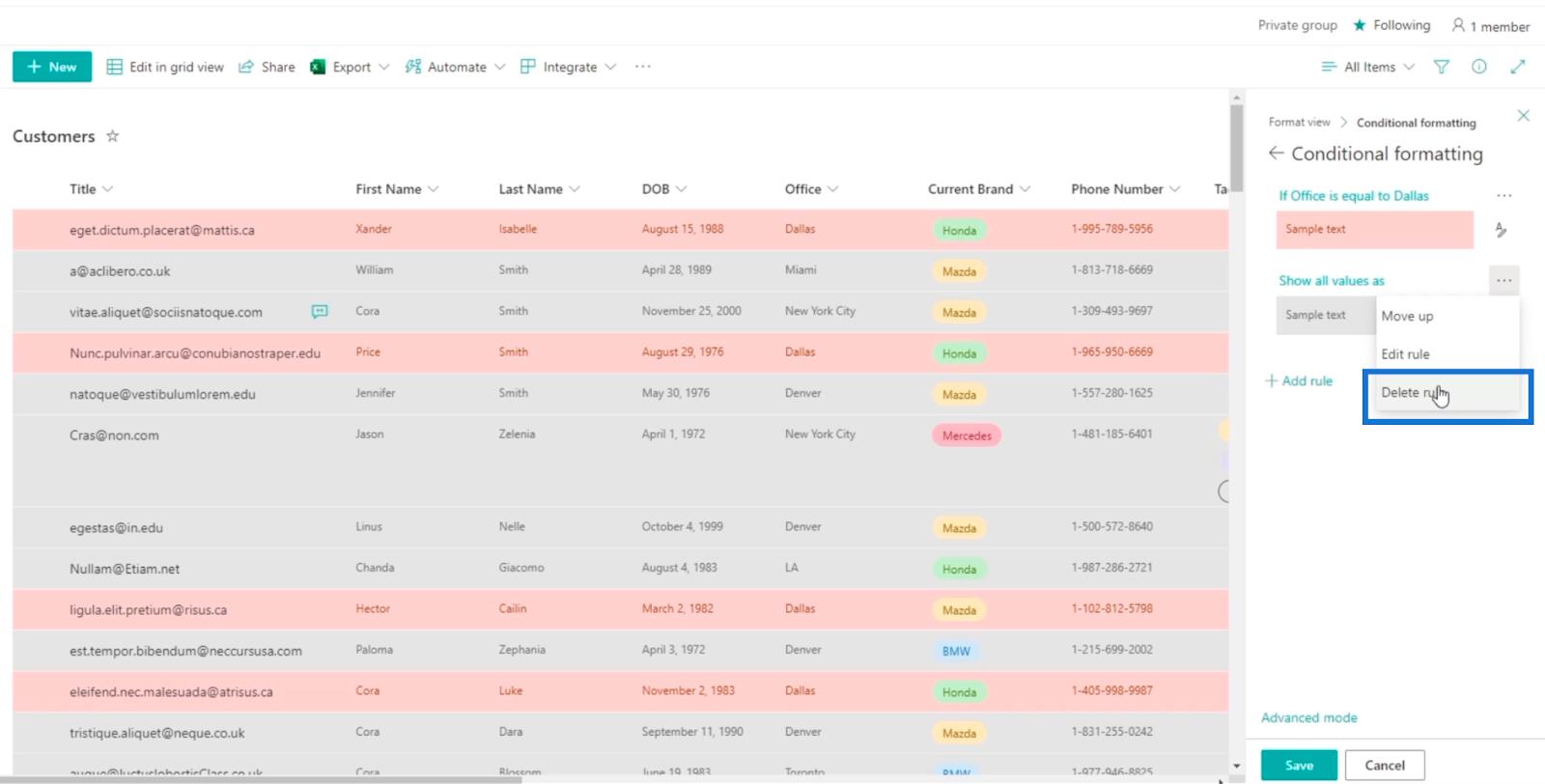 SharePoint List Formatering Walkthrough