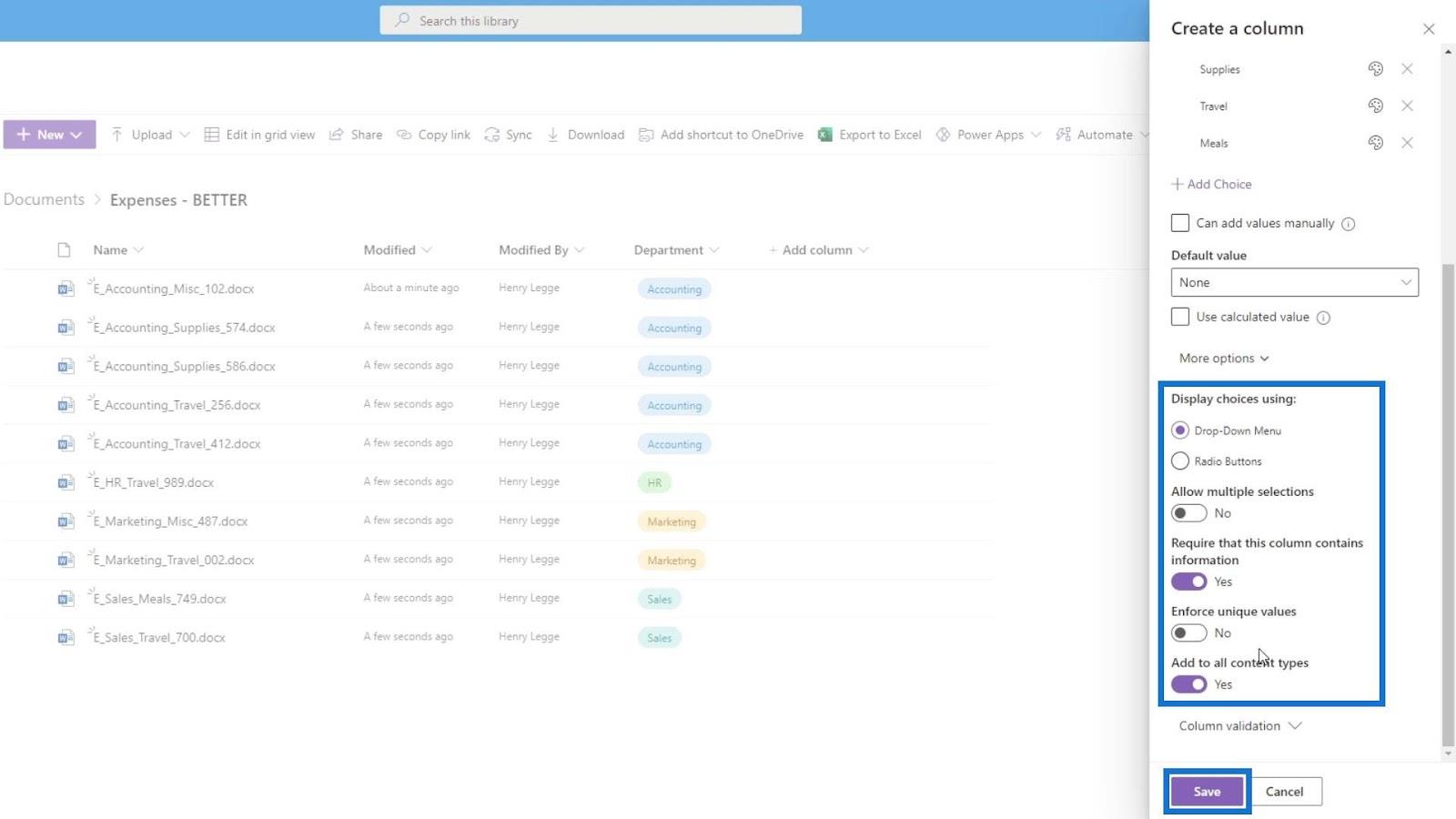 Legge til metadata i SharePoint ved hjelp av kolonner