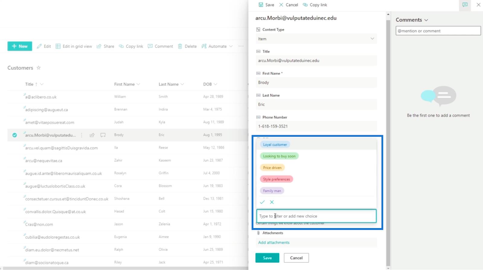 SharePoint Choice -kentän lisääminen luetteloon