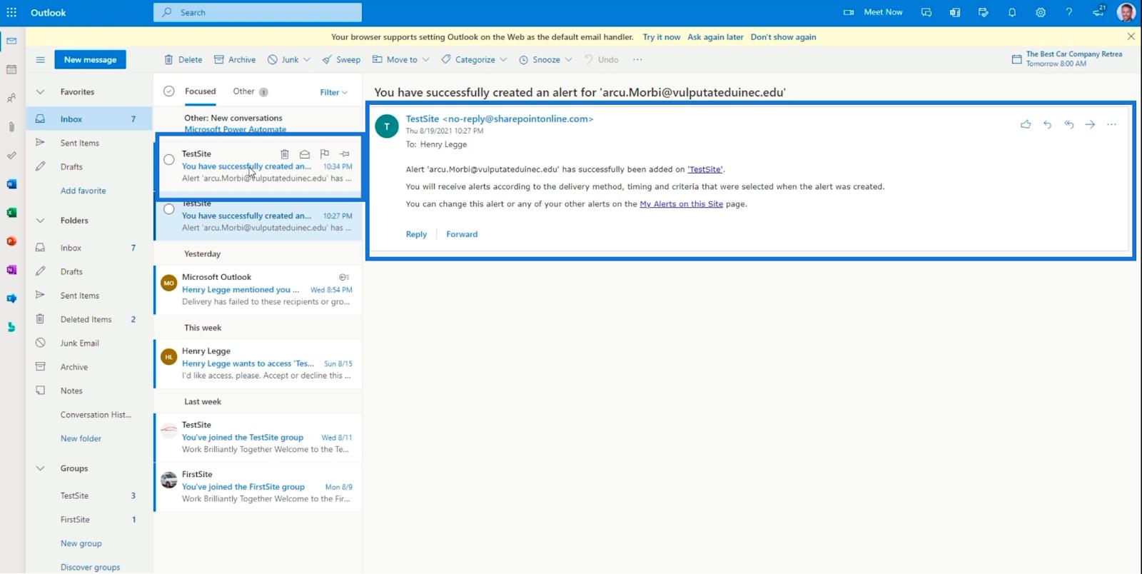 SharePoint List Alerts Opsætning