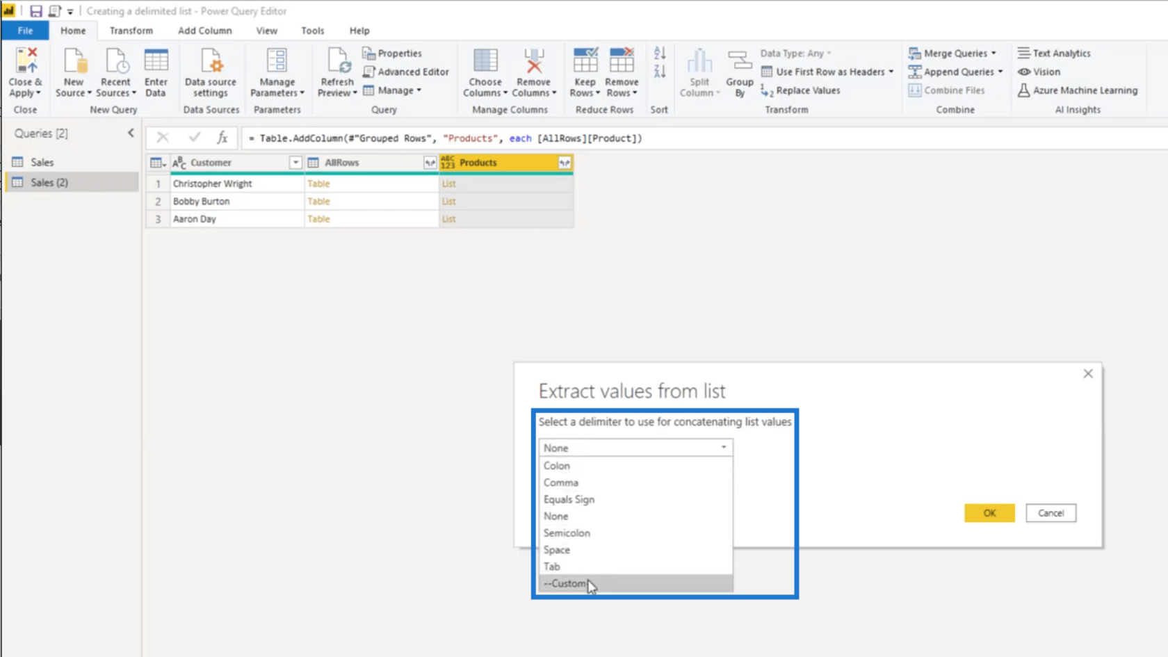 Opret en afgrænset liste i Power Query – Query Editor Tutorial