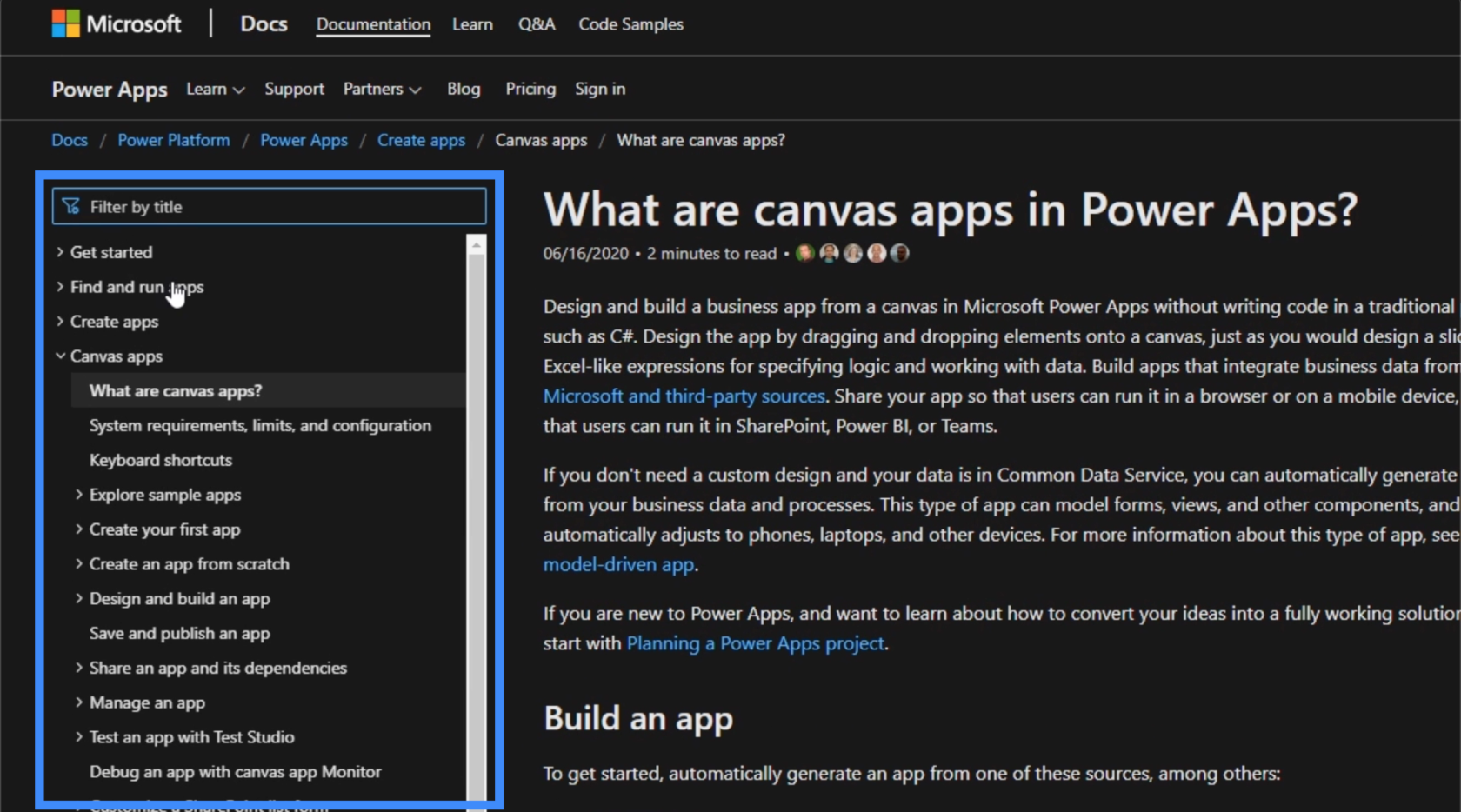 PowerApps-dokumentation: Använda MS Docs för expertfunktioner