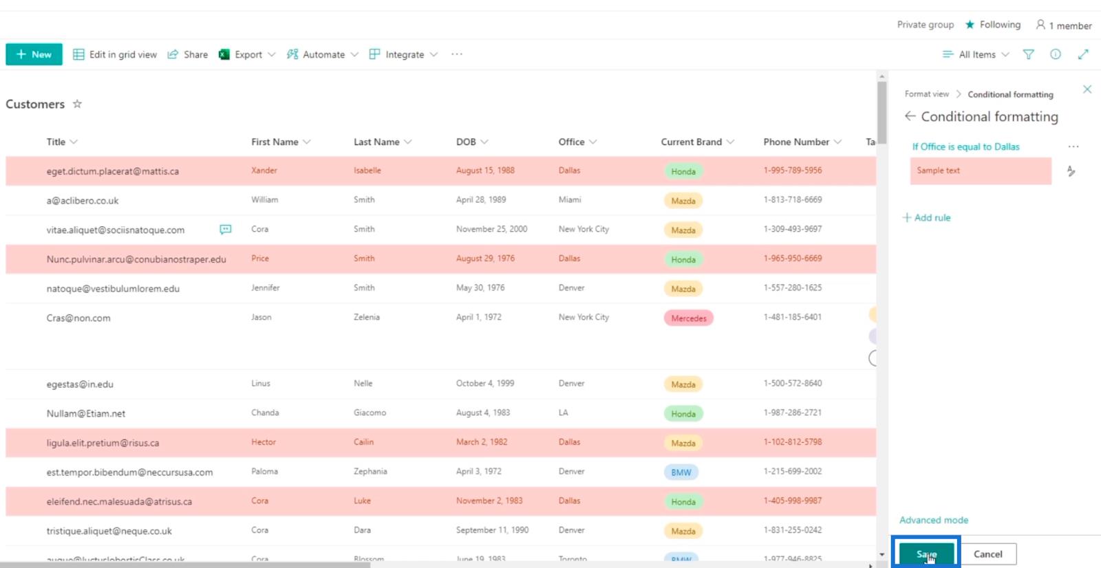 SharePoint List Formatering Walkthrough