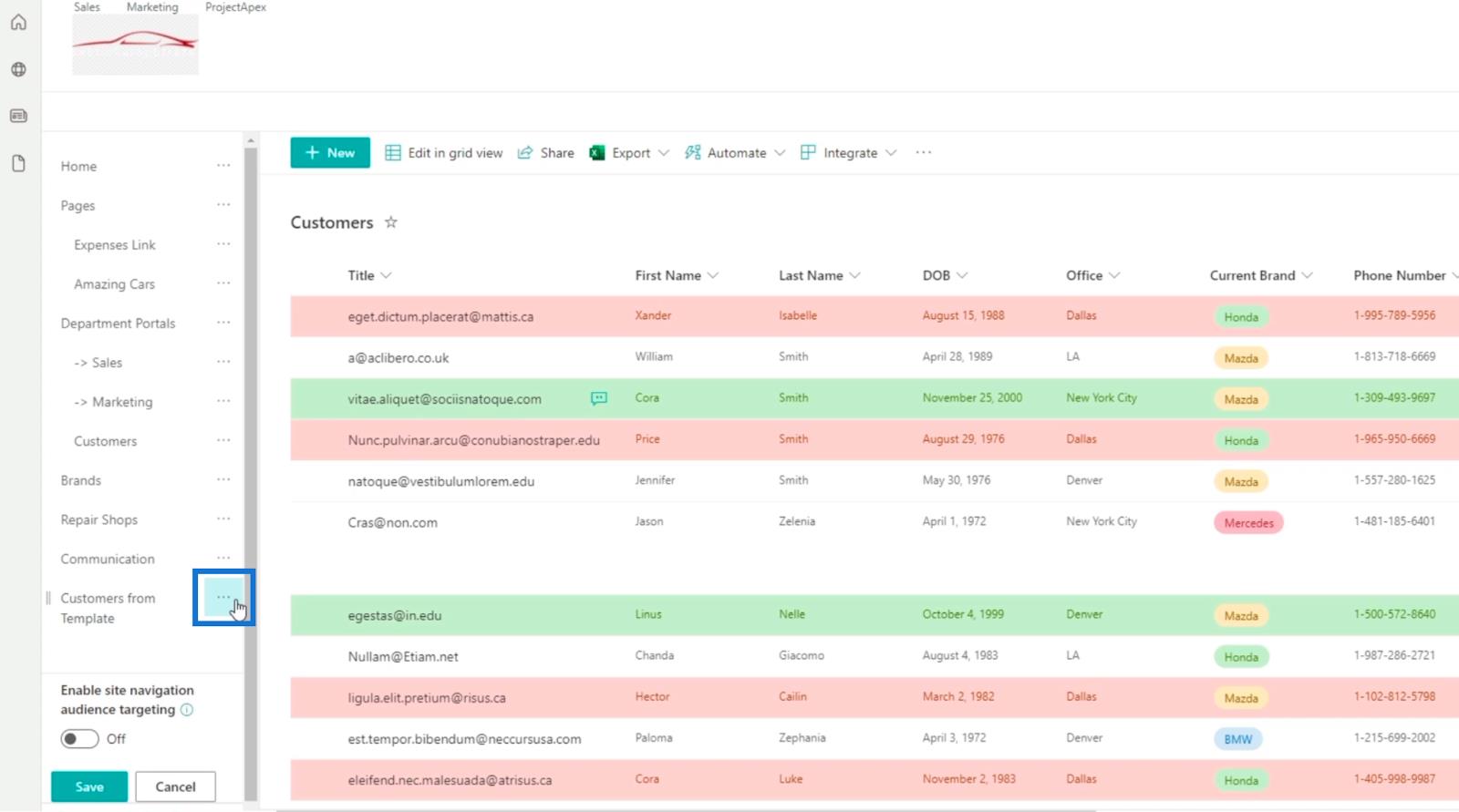 Legger til SharePoint List Navigation