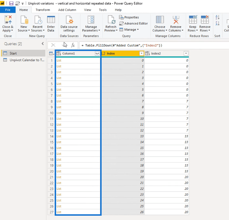 Förvandla kalendertypslayout till tabellformat i LuckyTemplates med hjälp av frågeredigeraren