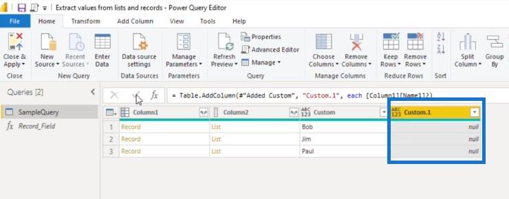 Extrahujte hodnoty ze záznamů a seznamů v Power Query