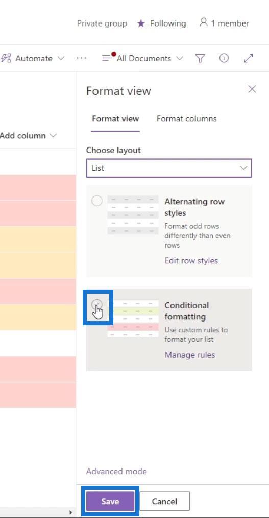 Visa formatering i SharePoint