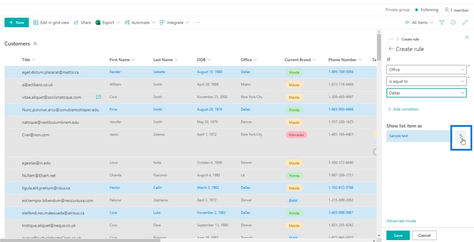 SharePoint List Formatering Walkthrough