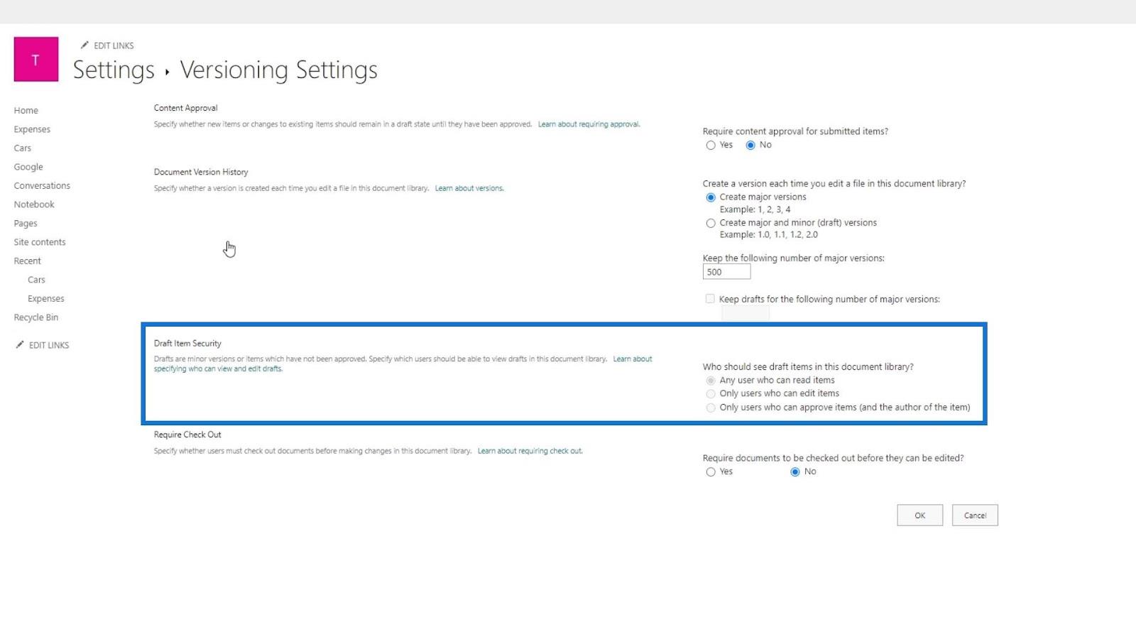 Innstillinger for SharePoint-nettstedbibliotek |  Et overblikk