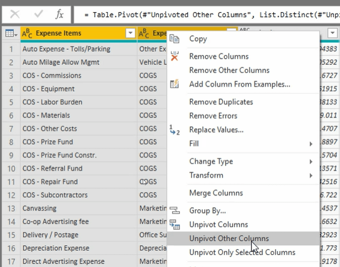 Unpivot and Pivot Basics in LuckyTemplates – Query Editor Review