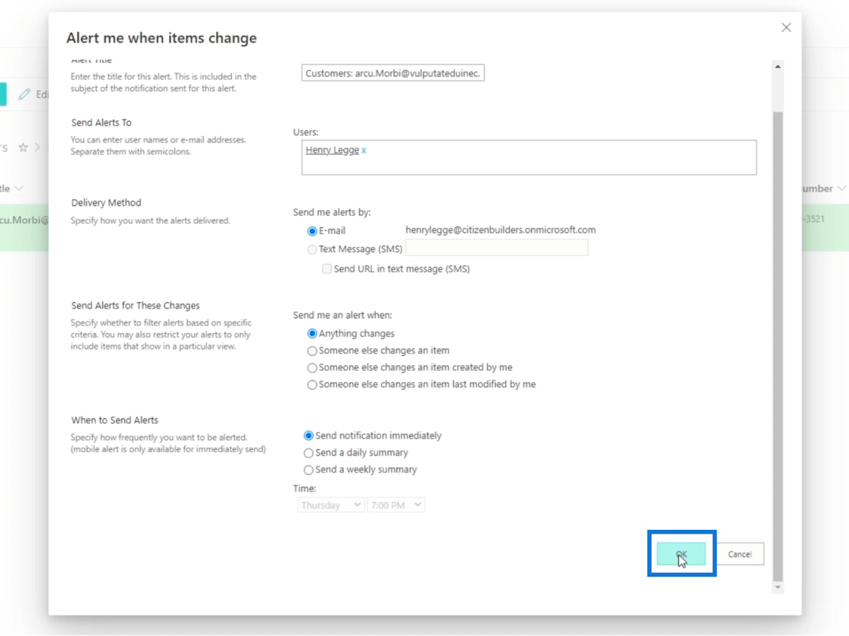 Налаштування сповіщень списку SharePoint