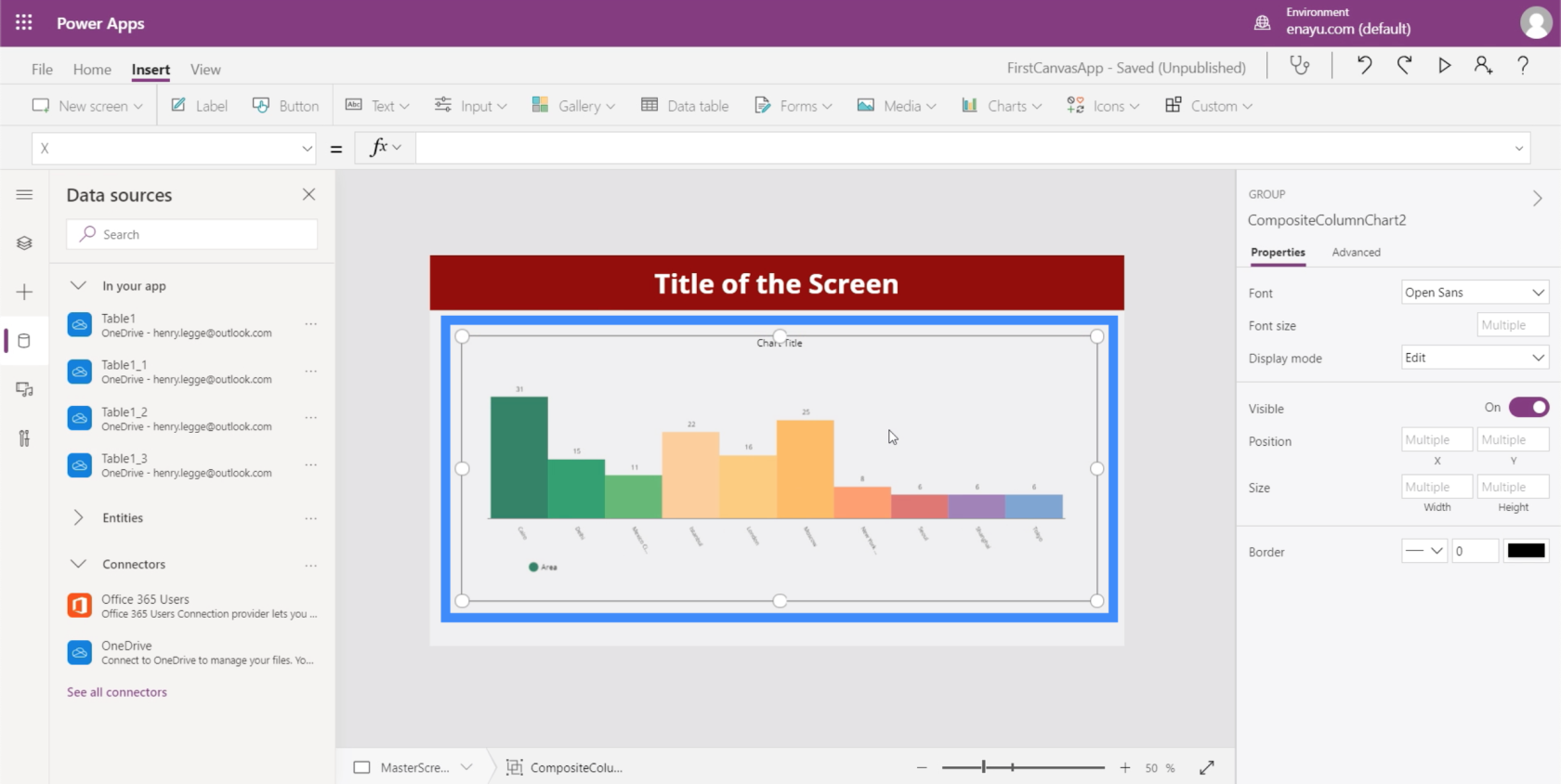 PowerApps-diagrammer, grafer og dynamiske bilder