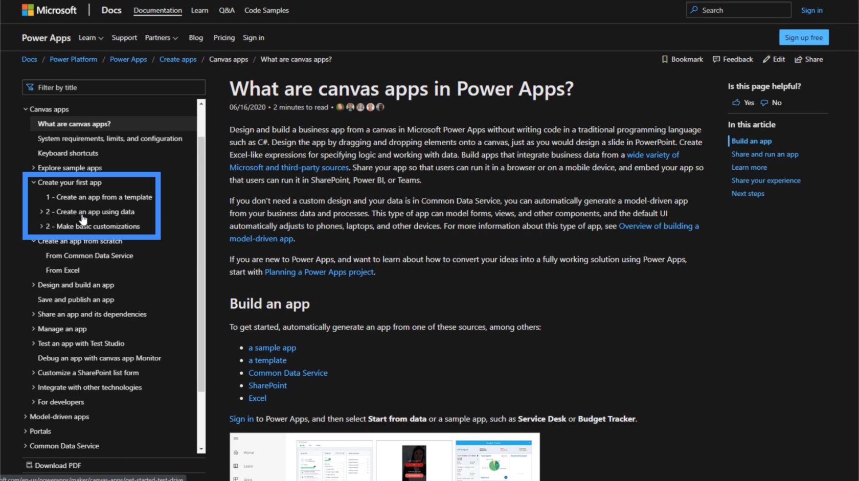 PowerApps dokumentáció: MS Docs használata szakértői funkciókhoz