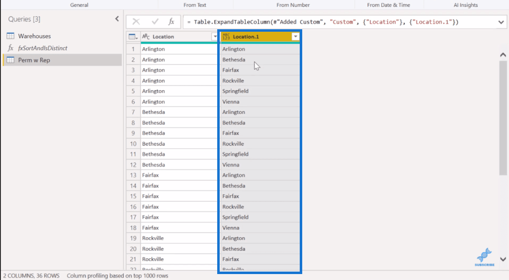 Kombinatorisk analyse ved hjelp av Power Query i LuckyTemplates