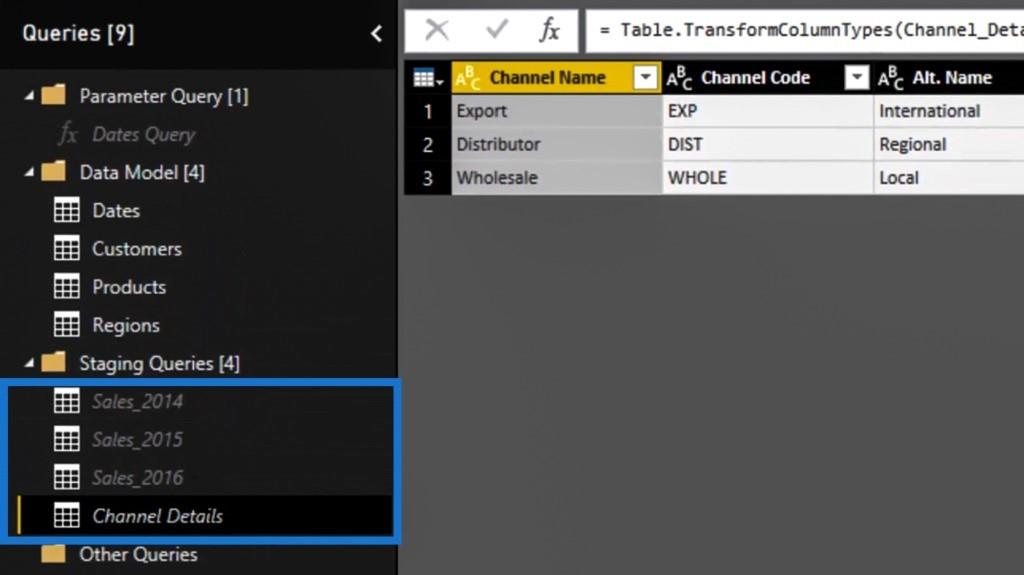 Power Query Editor: Staging Queries