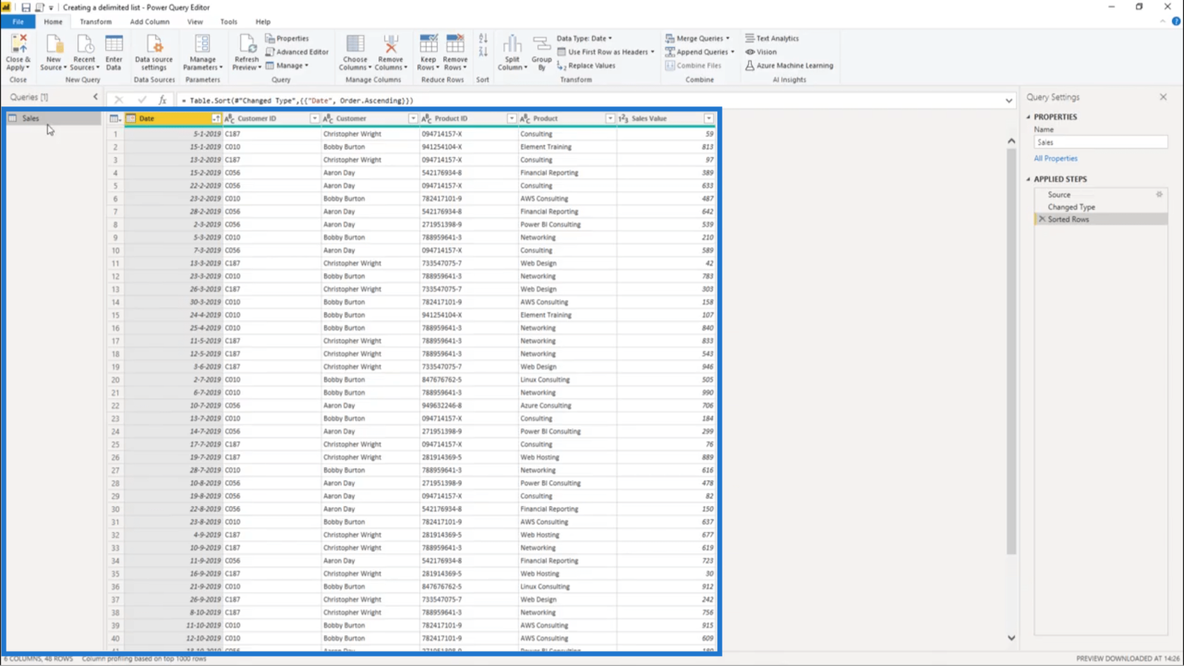 Opret en afgrænset liste i Power Query – Query Editor Tutorial