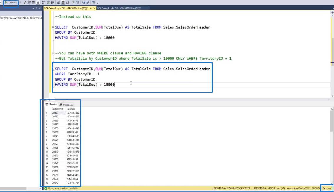 HAVING Klausul i SQL samlede funktioner