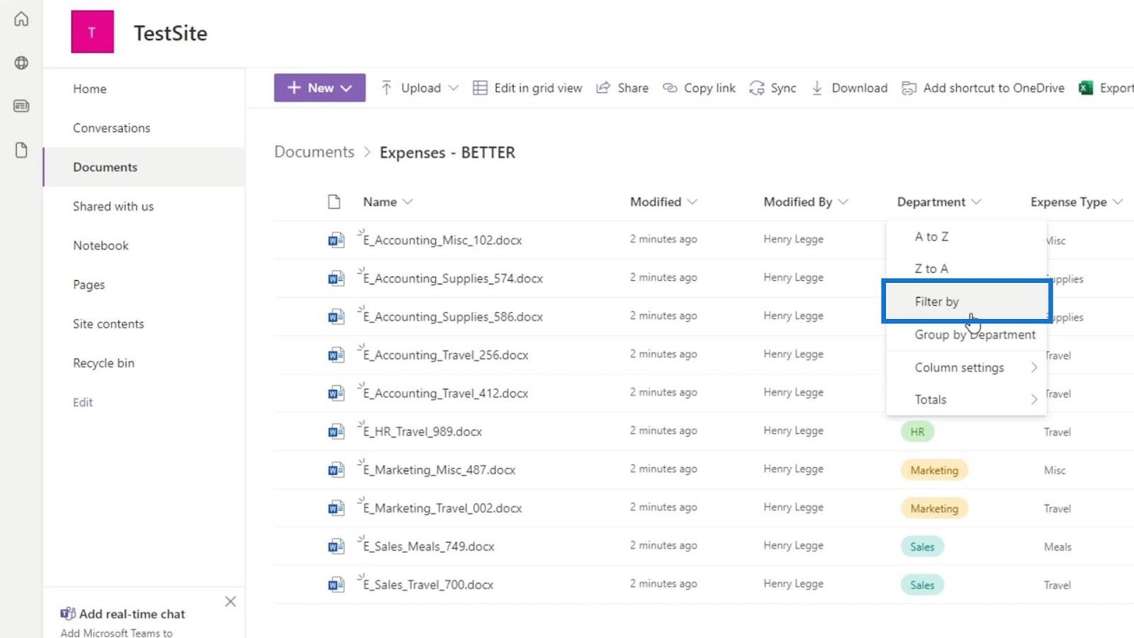 Metatietojen suodatus SharePoint-tiedostoissa