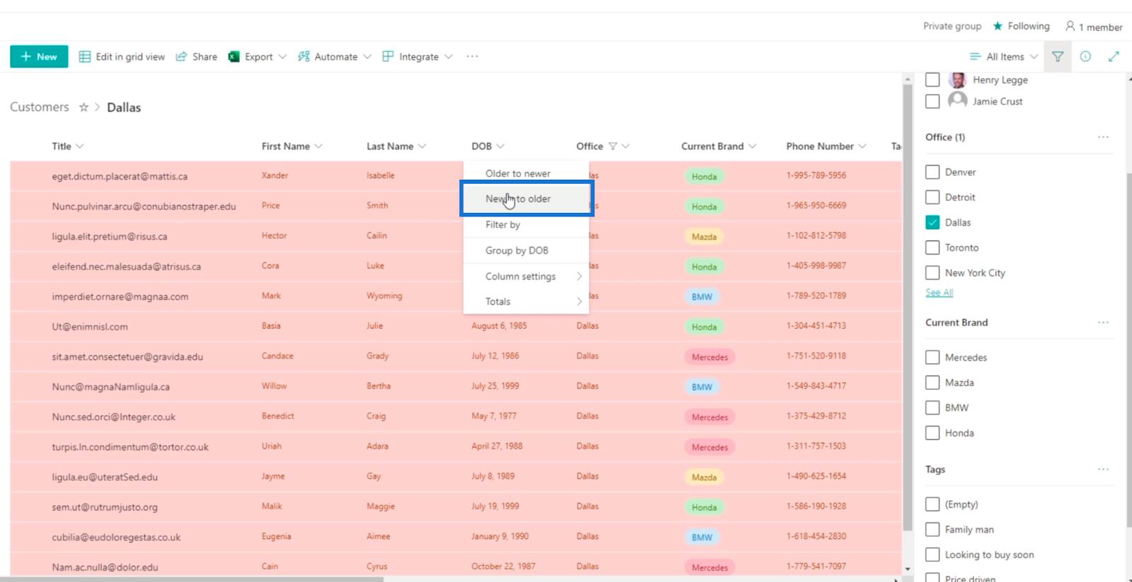 SharePoint List Formatering Walkthrough