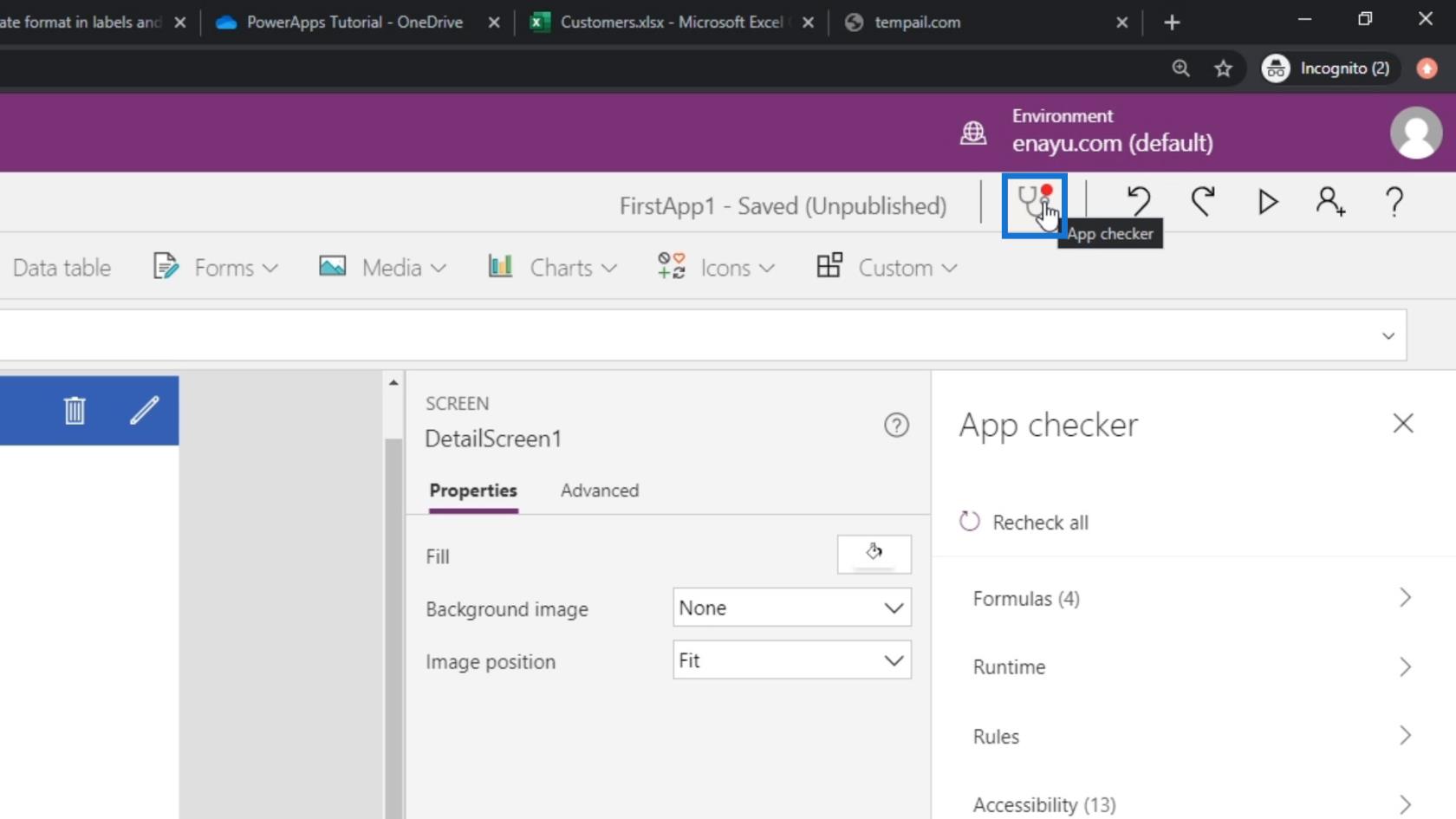 Microsoft Power Apps -opastus |  Virheen tarkistus