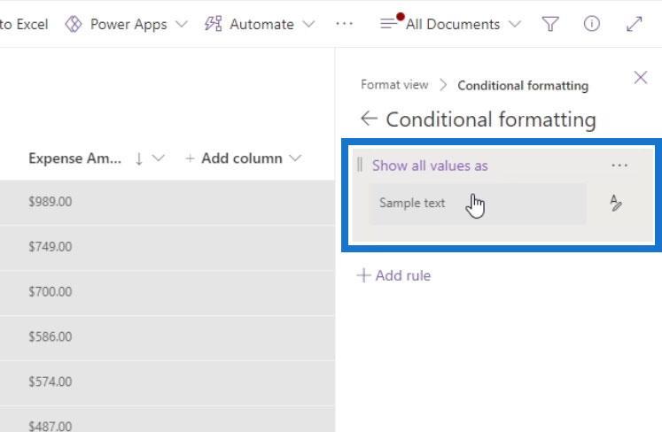 Visa formatering i SharePoint