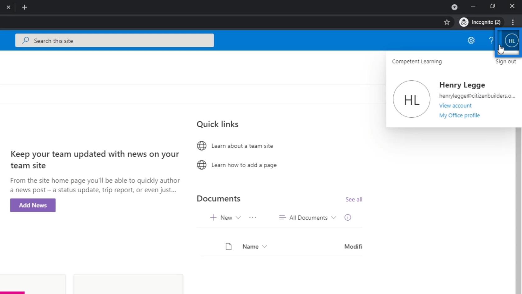 SharePoint-webbplats |  Layout och menygenomgång