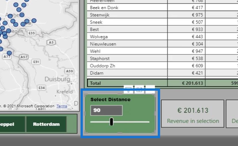 Avstandsberegning på kart |  LuckyTemplates geospatial analyse