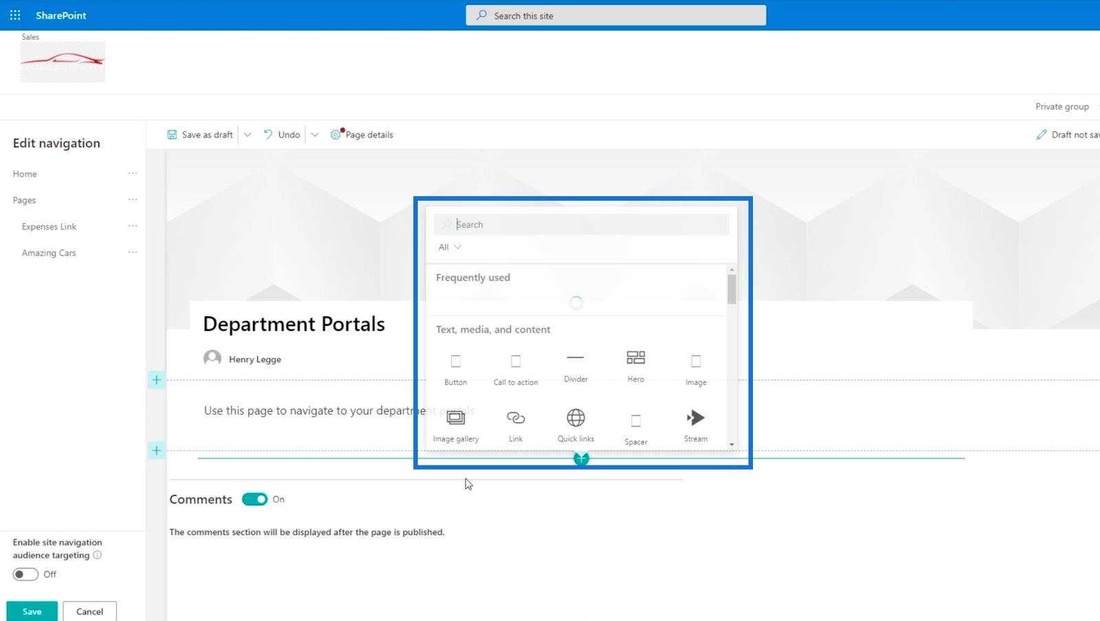 Prvky navigace na webu SharePoint: Přehled