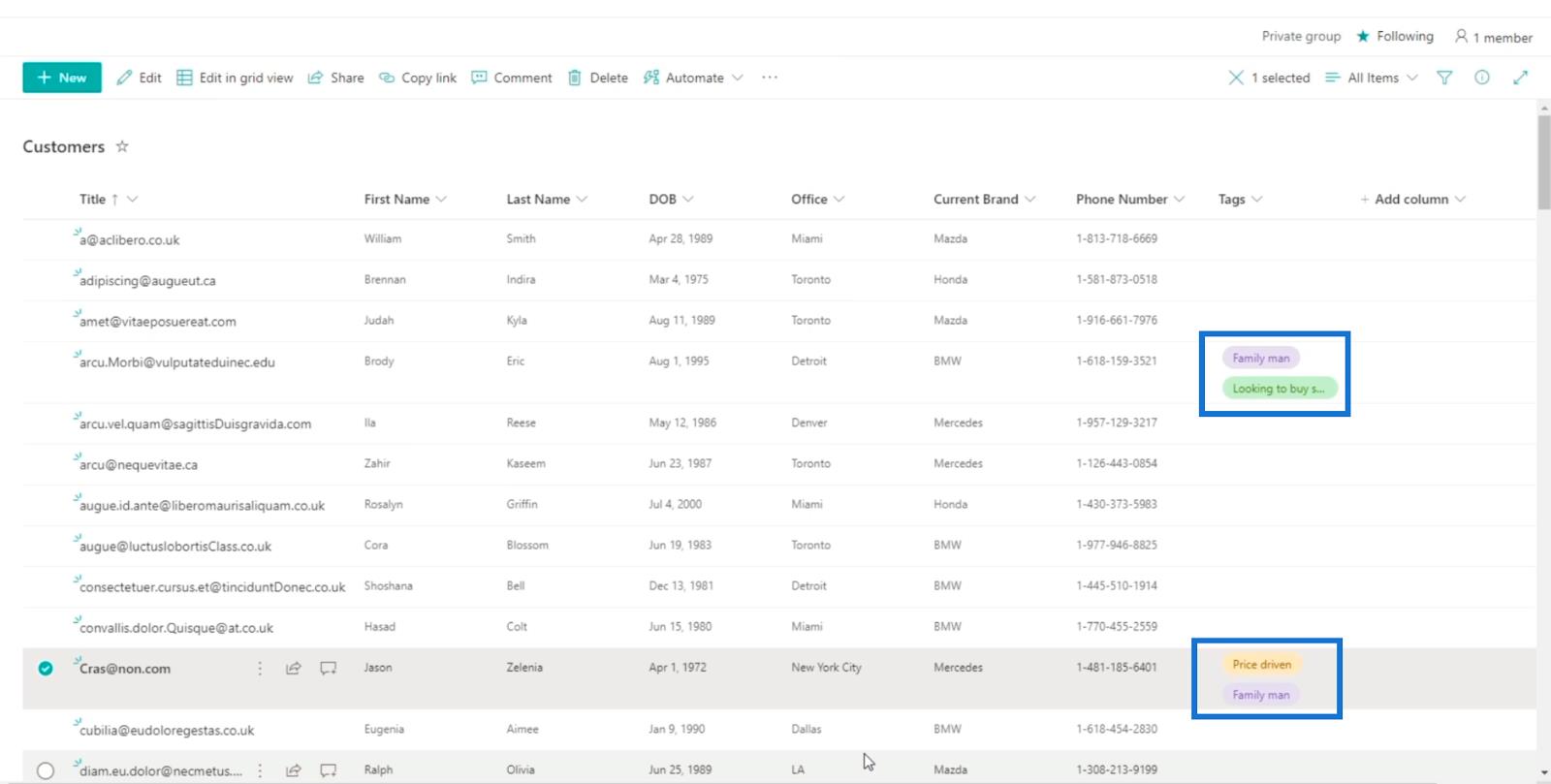 Legger til SharePoint-valgfelt i en liste