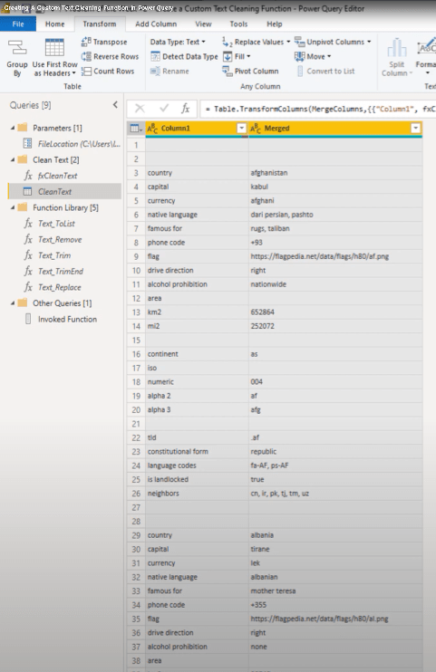 Oprettelse af en brugerdefineret tekstrensningsfunktion i Power Query