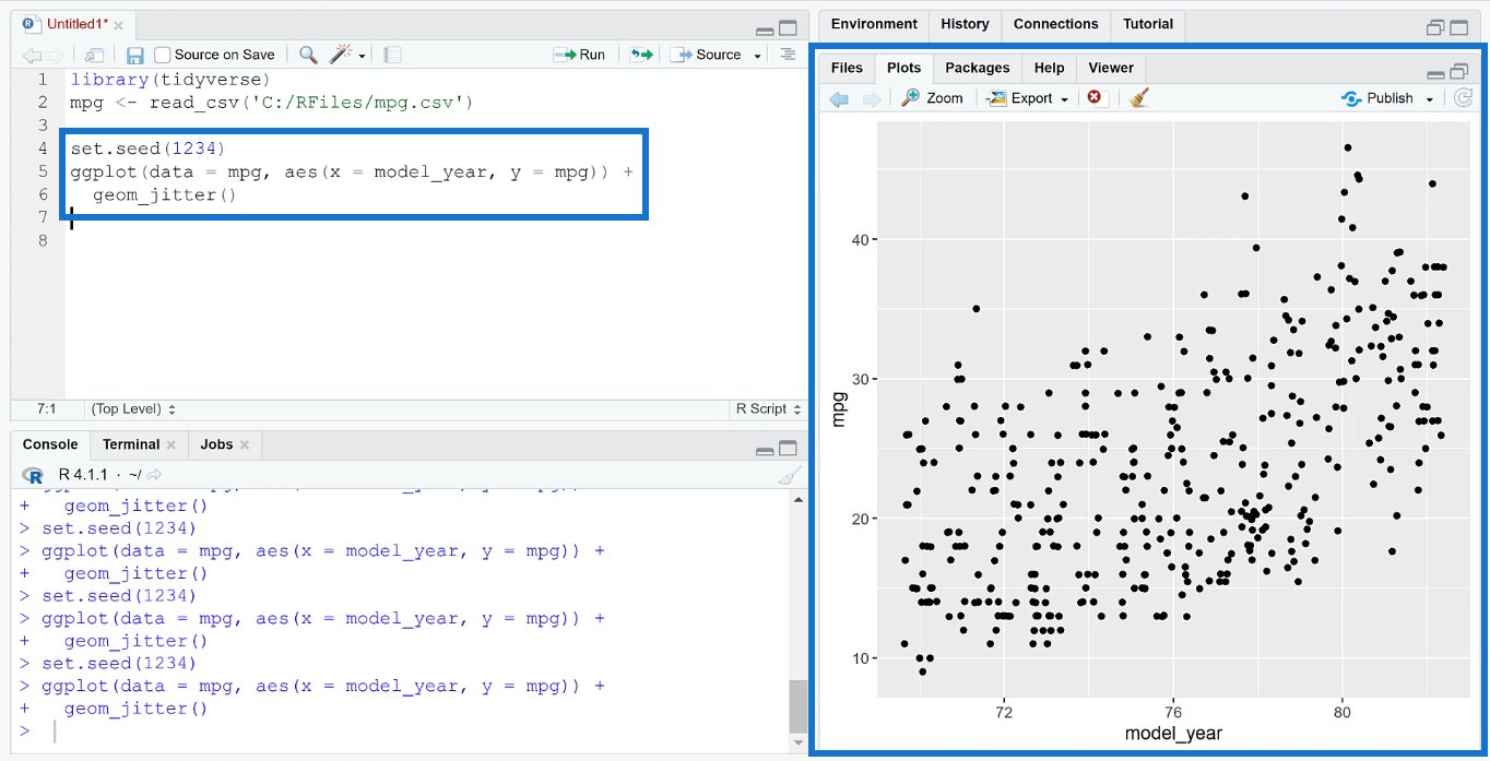 Jitter-kaavion luominen Ggplot2:lla RStudiossa