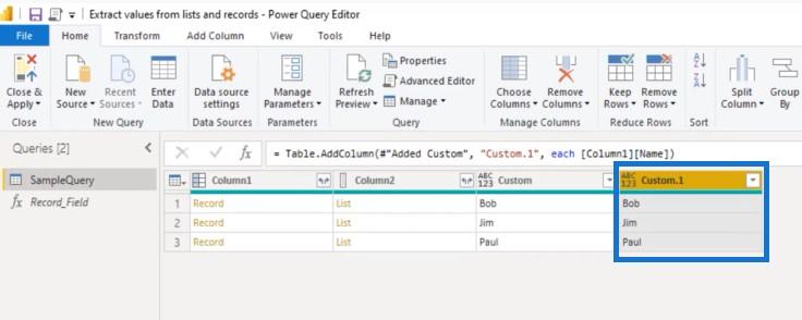 Extrahujte hodnoty ze záznamů a seznamů v Power Query