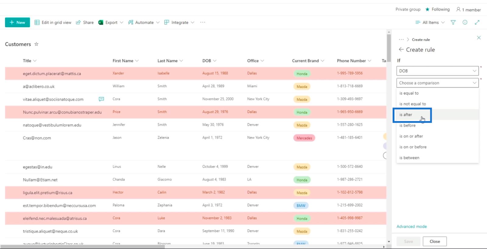 SharePoint List Formatering Walkthrough