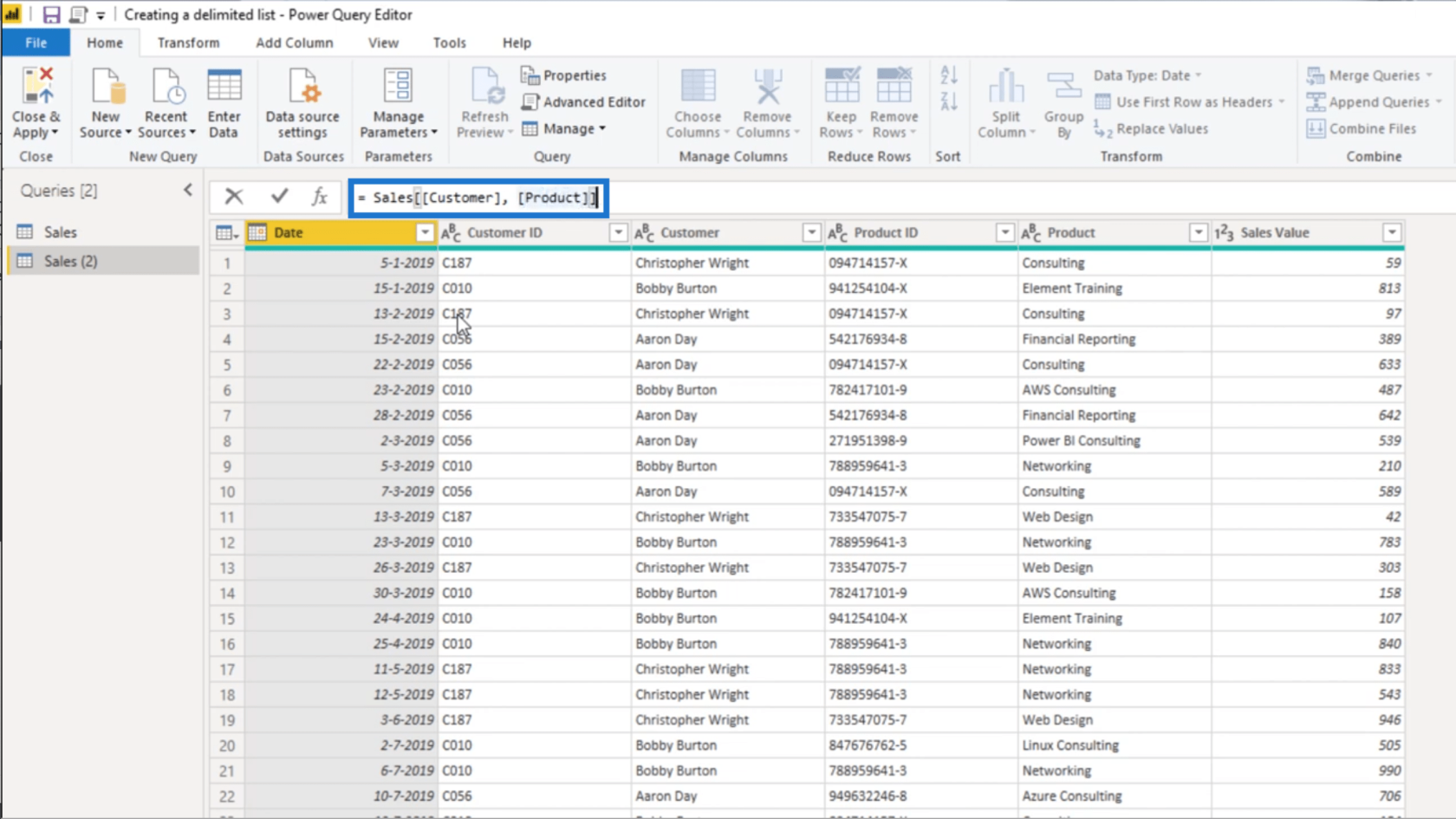 Opret en afgrænset liste i Power Query – Query Editor Tutorial