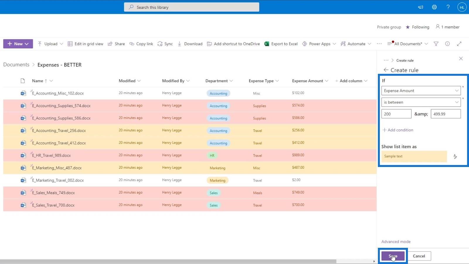 Se formatering i SharePoint