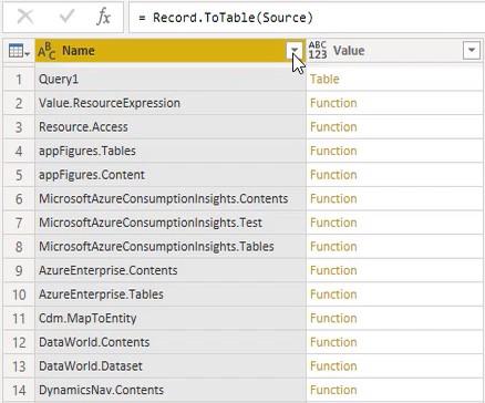 Power Query-funktioner, nyckelord och identifierare