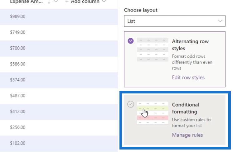 Visa formatering i SharePoint