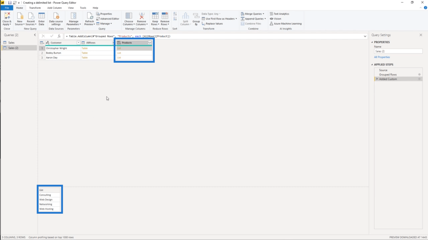 Opret en afgrænset liste i Power Query – Query Editor Tutorial