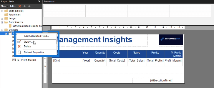 Handledning för Report Builder: Sortera och filtrera data i paginerade rapporter