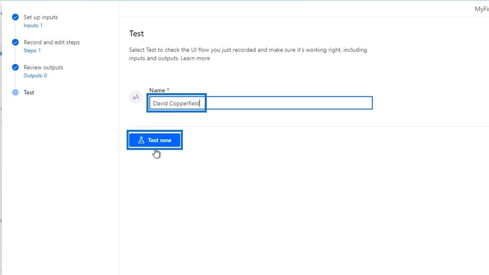 UI Flow bemenetek a Microsoft Power Automate-ban