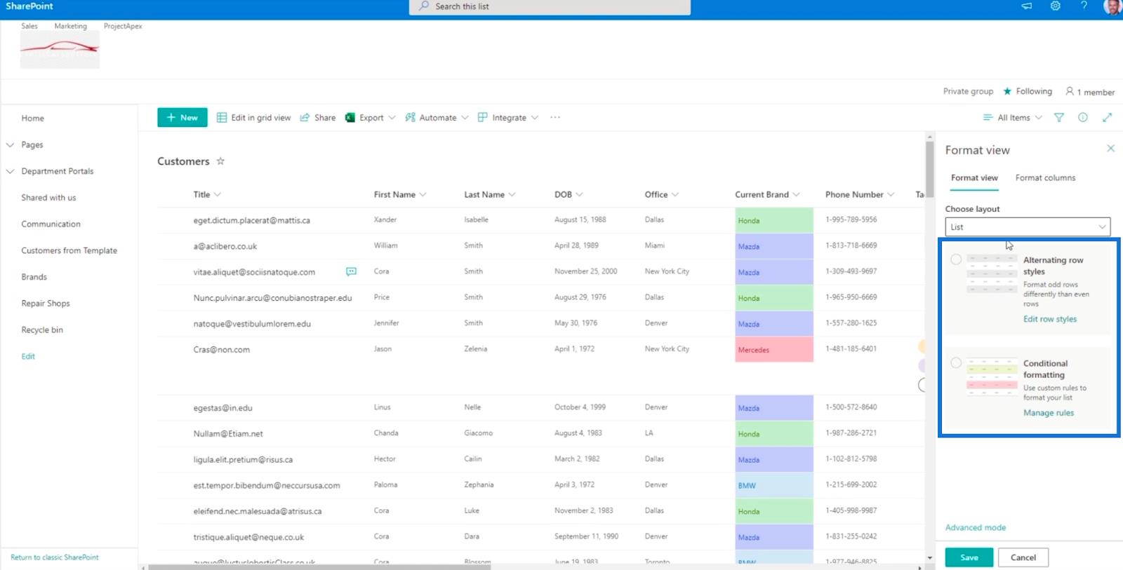 SharePoint List Formatering Walkthrough