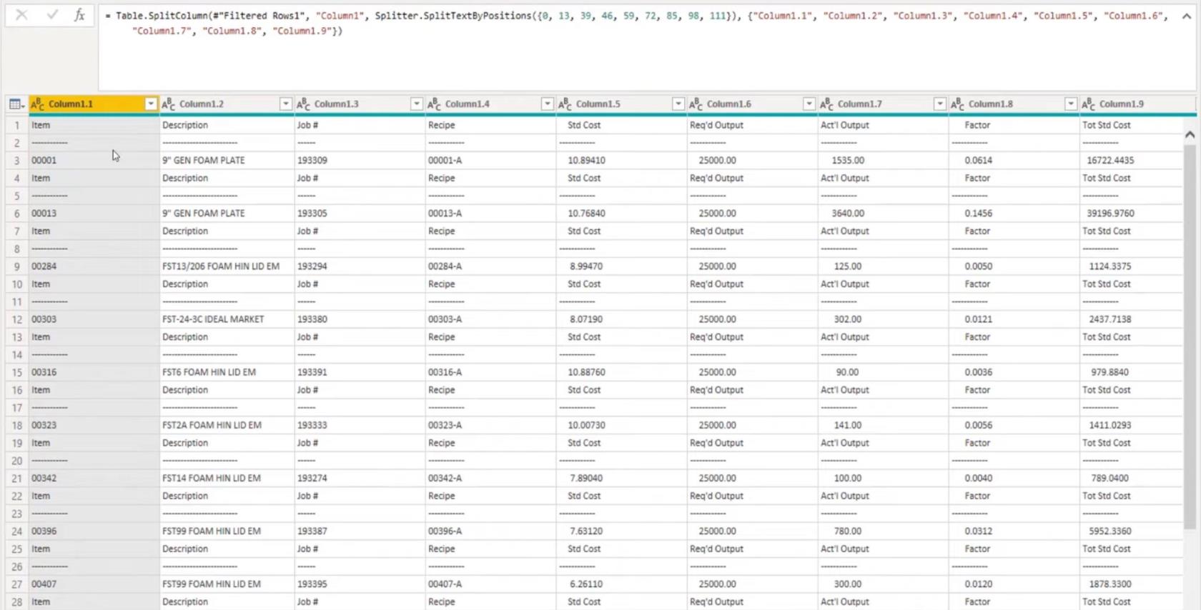 Microsoft Power Query-veiledning om hvordan du løser problemer med blandede faste kolonnebredder