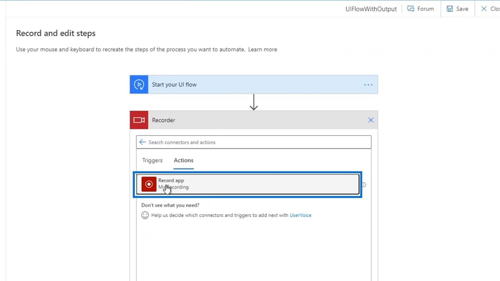 UI Flow-utganger i Power Automate