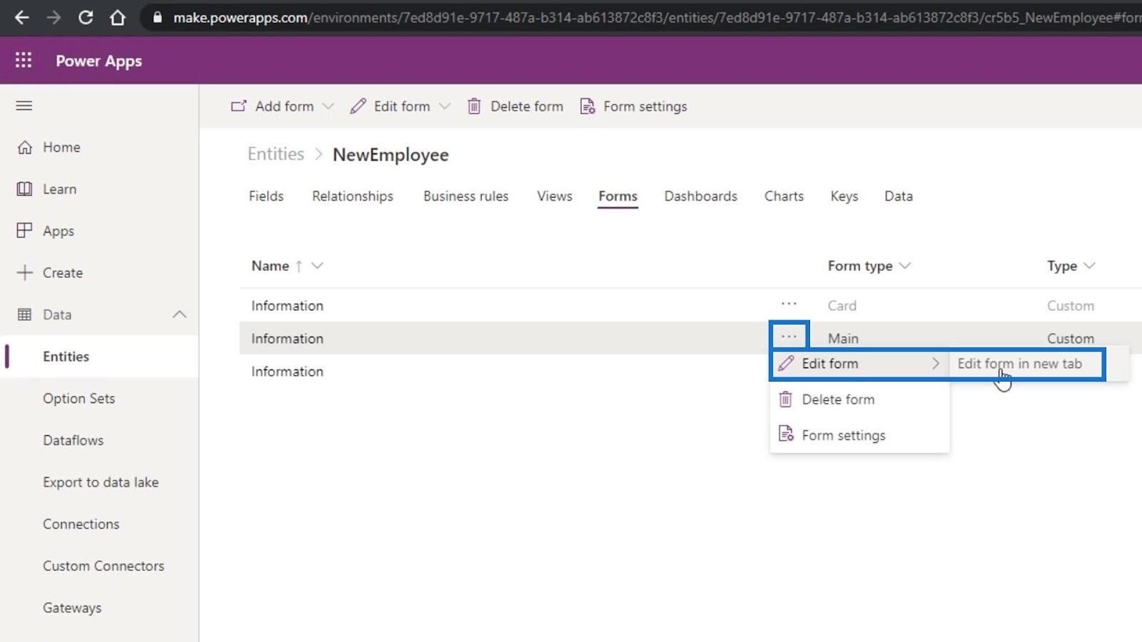 PowerApps űrlap: Mezők hozzáadása és módosítása