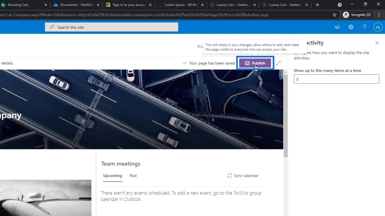 A SharePoint kezdőlap áttekintése és létrehozása