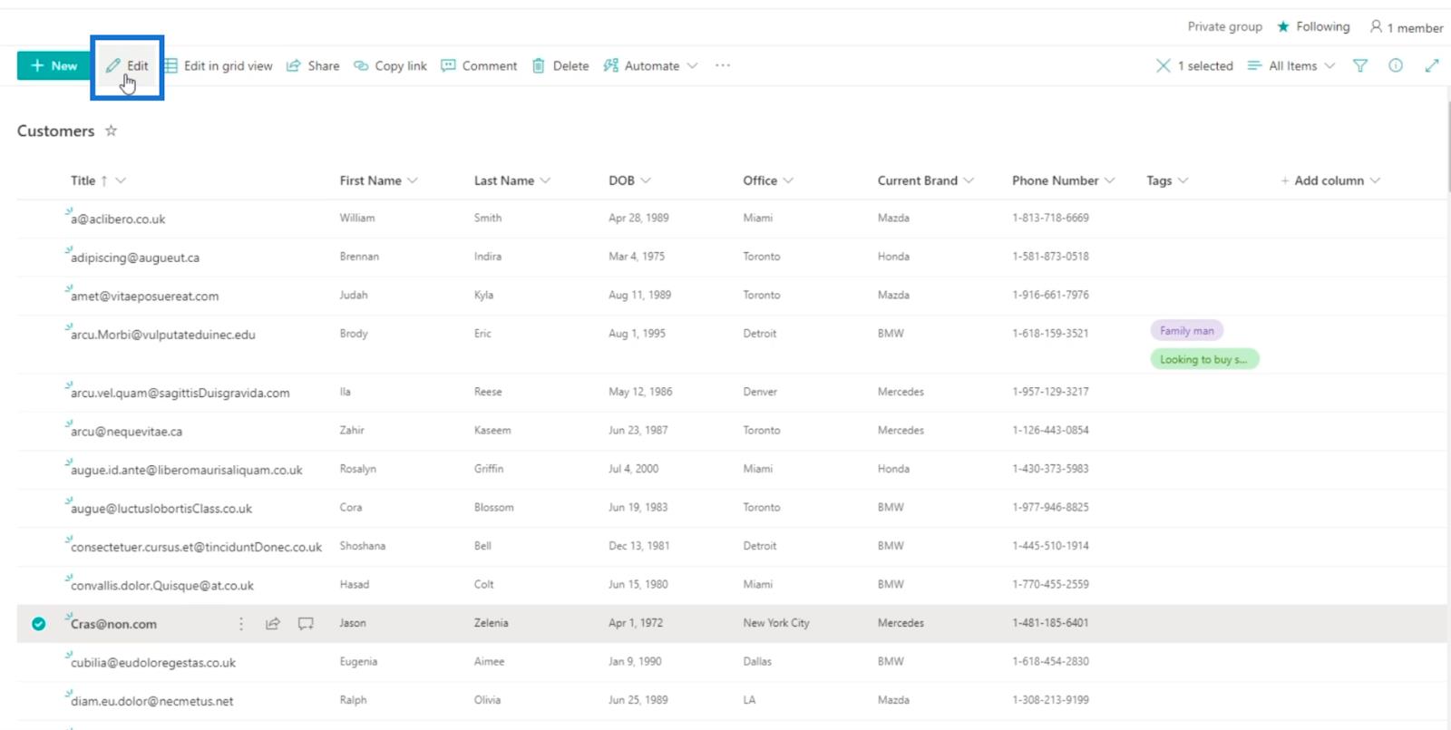 Legger til SharePoint-valgfelt i en liste