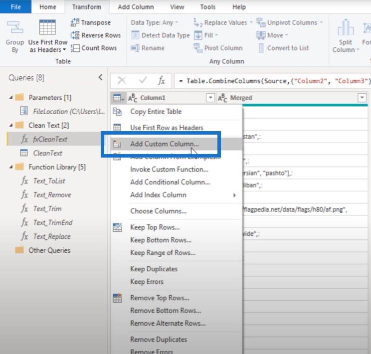 Mukautetun tekstinpuhdistustoiminnon luominen Power Queryssä