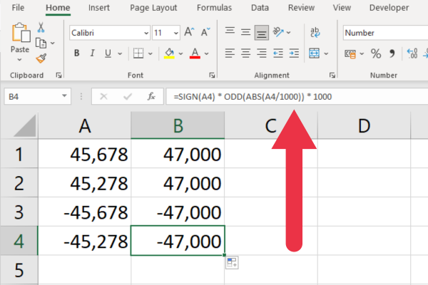 Hur man avrundar till närmaste tusen i Excel