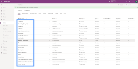 PowerApps-entiteetit: Erityyppisten kenttien lisääminen