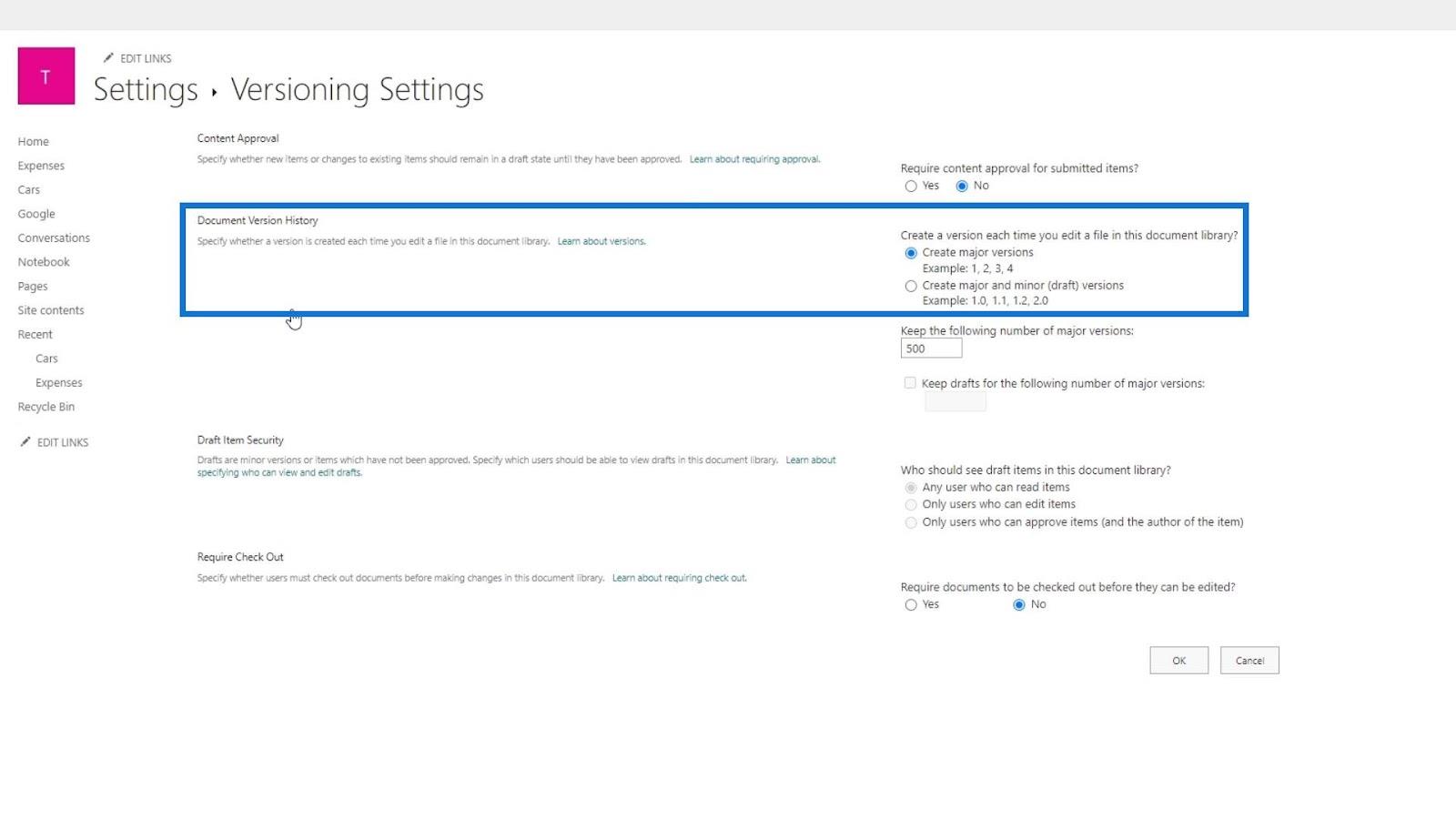 SharePoint-webbplatsbiblioteksinställningar |  En översikt